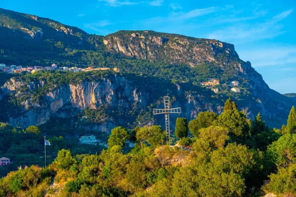 Bergen Met Uitzicht Griekse Badplaats Palaiokastritsa Corfu Eiland — Stockfoto