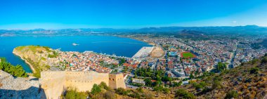 Yunan kenti Nafplio 'nun hava manzarası.