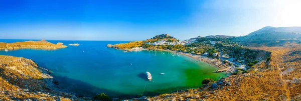 Vista Panorâmica Cidade Grega Lindos Ilha Rodes — Fotografia de Stock