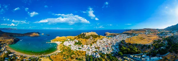 Vista Panorâmica Cidade Grega Lindos Ilha Rodes — Fotografia de Stock
