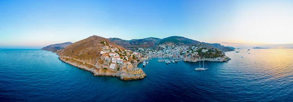 Stock image Sunset panorama view of Hydra town in Greece.