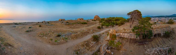 Vista Pôr Sol Castelo Fortezza Veneziano Cidade Grega Rethimno Creta — Fotografia de Stock