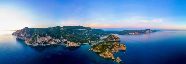 Zonsondergang Uitzicht Kust Van Paleokastritsa Het Griekse Eiland Corfu — Stockfoto