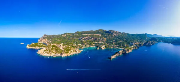 Vista Aérea Costa Paleokastritsa Ilha Grega Corfu — Fotografia de Stock