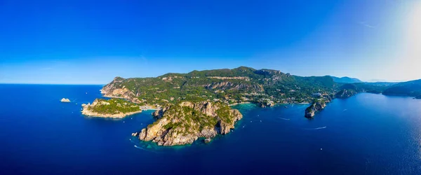 Vista Aérea Costa Paleokastritsa Ilha Grega Corfu — Fotografia de Stock