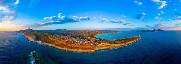 Panorama Pôr Sol Castelo Methoni Grécia — Fotografia de Stock