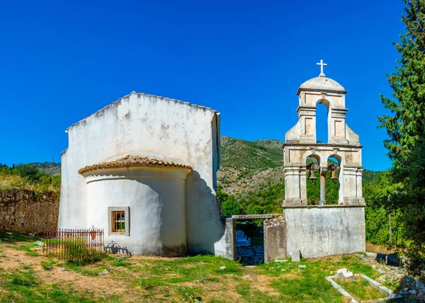 Iglesia Pueblo Griego Antigua Peritia Isla Corfú — Foto de Stock