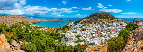 Vista Panoramica Della Città Greca Lindos Sull Isola Rodi — Foto Stock