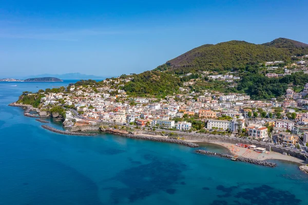 Luftaufnahme Eines Strandes Yachthafen Casamicciola Terme Auf Der Insel Ischia — Stockfoto