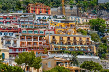 İtalya 'daki Positano kasabasının manzarası.