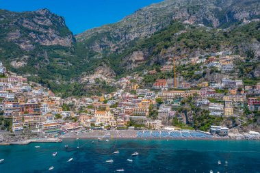 İtalya Positano 'da Costiera Amalfitana Panoraması.