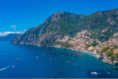 İtalya Positano 'da Costiera Amalfitana Panoraması.