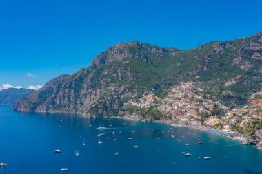 İtalya Positano 'da Costiera Amalfitana Panoraması.