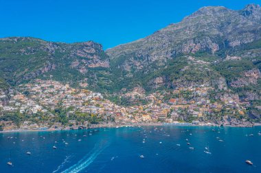 İtalya Positano 'da Costiera Amalfitana Panoraması.