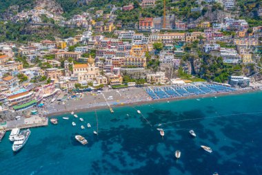 İtalya Positano 'da Costiera Amalfitana Panoraması.