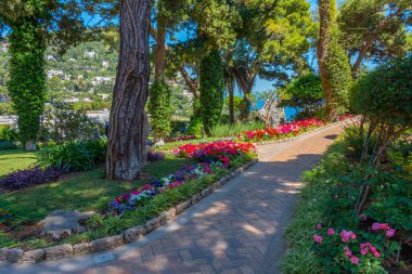 İtalyan adası Capri 'deki Giardini di Augusto bahçelerinde güneşli bir gün..
