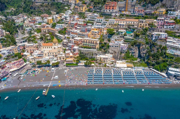 Luchtfoto Van Positano Strand Italië — Stockfoto