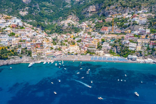Letecký Pohled Pláž Positano Itálii — Stock fotografie