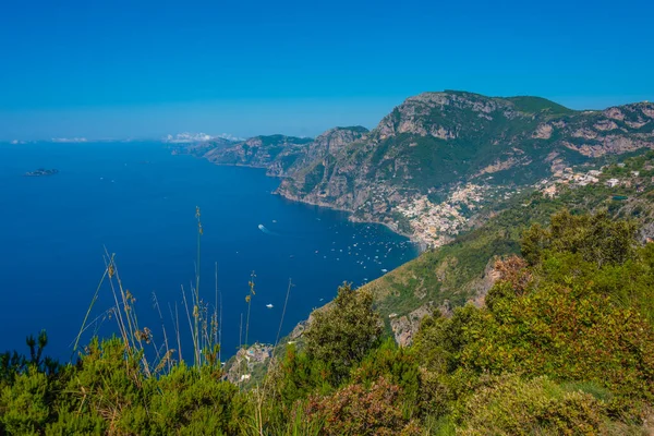 stock image Natural landscape of Costiera Amalfitana coastline viewed from Sentiero degli Dei hiking trail in Italy.