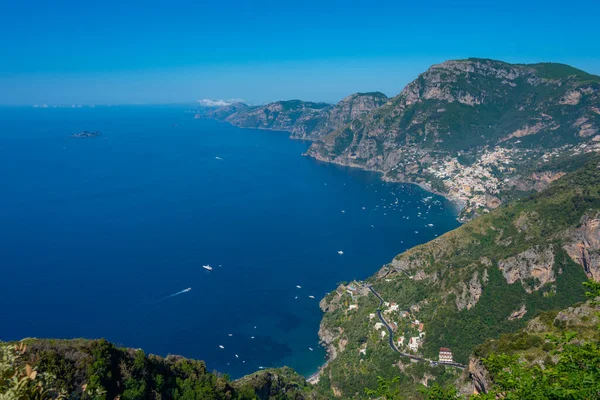 stock image Natural landscape of Costiera Amalfitana coastline viewed from Sentiero degli Dei hiking trail in Italy.