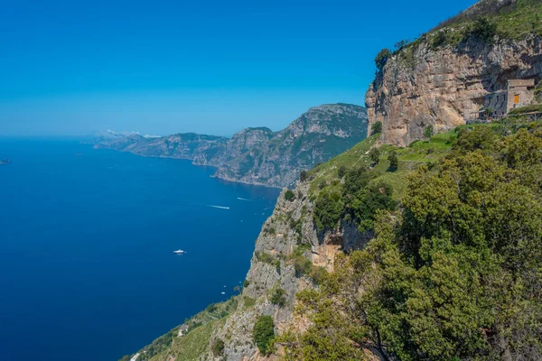 stock image Natural landscape of Costiera Amalfitana coastline viewed from Sentiero degli Dei hiking trail in Italy.