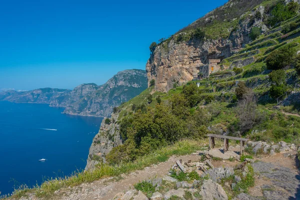 Naturalny Krajobraz Wybrzeża Costiera Amalfitana Oglądane Sentiero Degli Dei Szlak — Zdjęcie stockowe