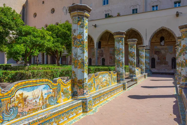 stock image Colorful columns at the cloister of Santa Chiara in Naples, Italy.