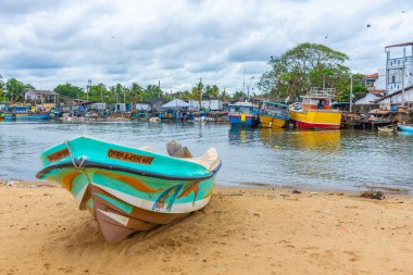 Sri Lanka 'daki Negombo gölünün kıyısında demirleyen balıkçı tekneleri..