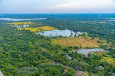 Sri Lanka 'daki Mihintale Dağı yakınlarındaki yeşil manzaranın havadan görünüşü.