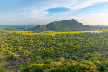 Sri Lanka 'daki Mihintale Dağı yakınlarındaki yeşil manzaranın havadan görünüşü.