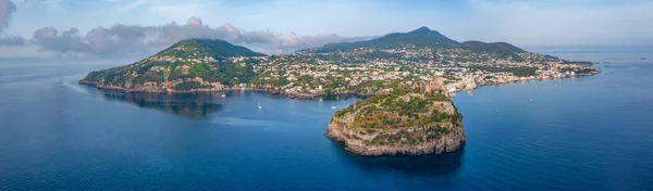 Stock image Panorama view of Ischia island and Castello Aragonese, Italy.