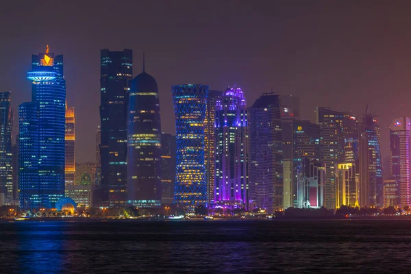 Vue Nuit Sur Les Toits Doha Capitale Qatar — Photo