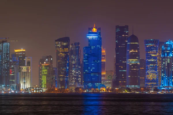 Vue Nuit Sur Les Toits Doha Capitale Qatar — Photo