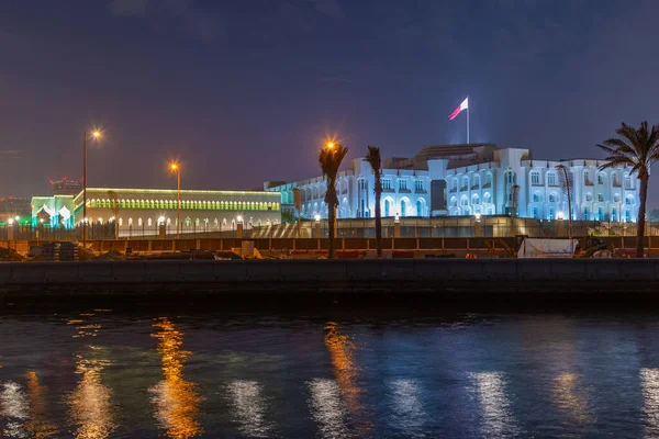 stock image Night view of Amiri Diwan governmental building in Doha, Qatar.