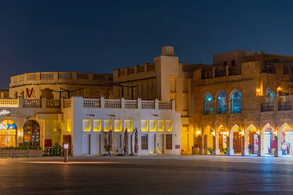 Stock image Night view of traditional arab buildings at souq waqif in Doha, Qatar.