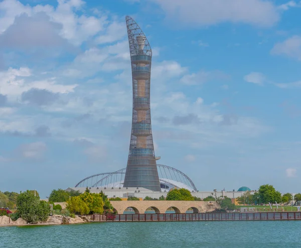 Pochodňová Věž Dauhá Pohled Parku Aspire Katar — Stock fotografie