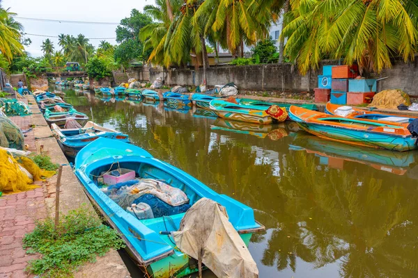 Bateaux Colorés Amarrant Canal Hollandais Negombo Sri Lanka — Photo