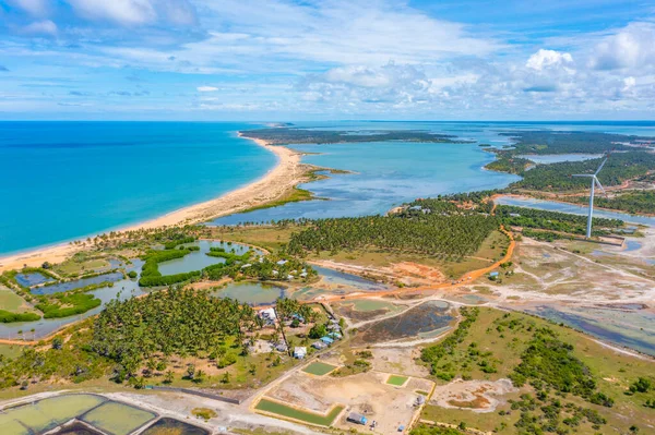 Flygfoto Över Jordbruksfält Förbises Vindkraftverk Kalpitiya Sri Lanka — Stockfoto