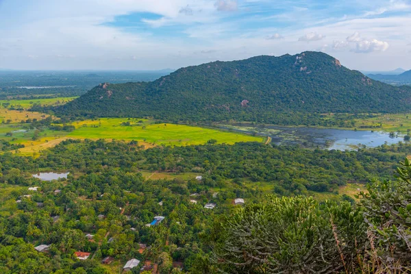 stock image Aerial view of green landscape near Mihintale mountain in Sri Lanka.