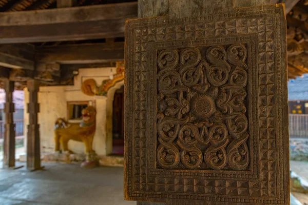 Wooden Ornaments Embekka Temple Kandy Sri Lanka — Stock Photo, Image