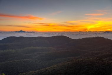 Horton Plains Ulusal Parkı 'ndan Sri Lanka dağlık arazisinde gün doğumu.