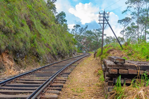 Rail track on a hillside track among tea plantations at Sri Lanka.