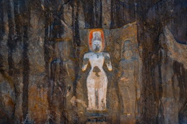 Sri Lanka 'daki Budurwagala antik sahasında taşa oyulmuş Buda heykelleri..