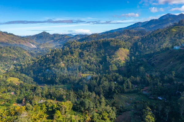 stock image Hilly landscape of Sri Lanka dotted with villages and tea plantations near Ella.