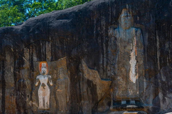 Statues Bouddha Sculptées Dans Pierre Buduruwagala Site Antique Sri Lanka — Photo