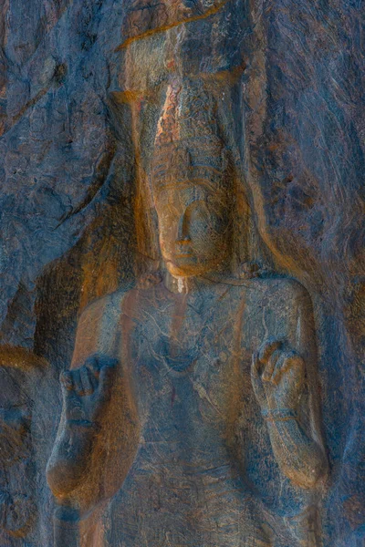Buddha Szobrok Kőbe Vésve Buduruwagala Ősi Helyén Srí Lankán — Stock Fotó