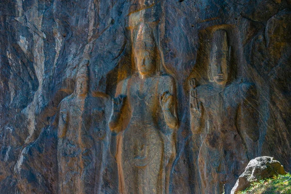Buddha Statyer Snidade Sten Vid Buduruwagala Antika Plats Sri Lanka — Stockfoto