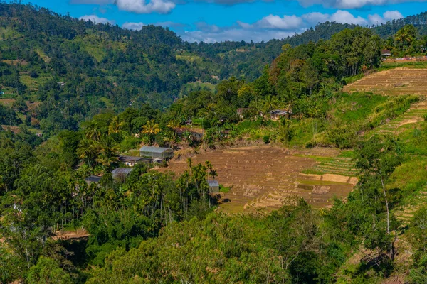 Холмистый Ландшафт Шри Ланки Усеянный Деревнями Чайными Плантациями Возле Эллы — стоковое фото
