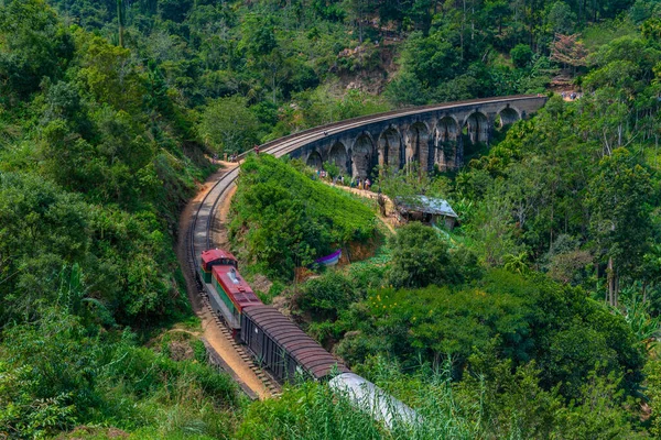 Train Passing Nine Arch Bridge Ella Sri Lanka — Stock Photo, Image