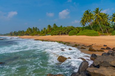 Sri Lanka 'daki Medaketyia plajında güneşli bir gün.